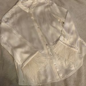 Cinq a Sept Elisha Silk Feather Trim Blouse